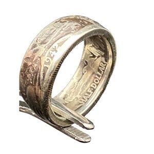 Vintage 1942 Walking Liberty Silver Half Dollar Coin Ring